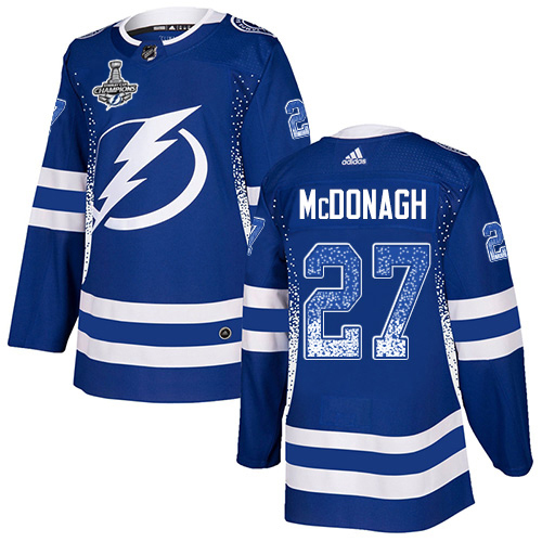 Men Adidas Tampa Bay Lightning #27 Ryan McDonagh Blue Home Authentic Drift Fashion 2020 Stanley Cup Champions Stitched NHL Jersey